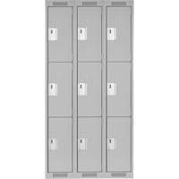 Clean Line Lockers, 3 -tier, Bank of 3, 36" x 18" x 72", Steel, Grey, Rivet (Assembled) Equipment World