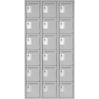 Clean Line Lockerettes, 6 -tier, Bank of 3, 36" x 18" x 72", Steel, Grey, Rivet (Assembled) Equipment World