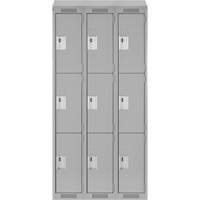 Clean Line Lockers, 3 -tier, Bank of 3, 36" x 18" x 78", Steel, Grey, Rivet (Assembled) Equipment World