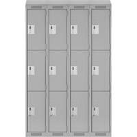 Clean Line Lockers, 3 -tier, Bank of 4, 48" x 18" x 78", Steel, Grey, Rivet (Assembled) Equipment World