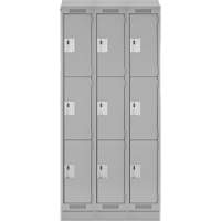 Clean Line Lockers, 3 -tier, Bank of 3, 36" x 18" x 82", Steel, Grey, Rivet (Assembled) Equipment World