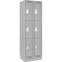 Clean Line Lockers, 3 -tier, Bank of 2, 24" x 18" x 76", Steel, Grey, Rivet (Assembled) Equipment World