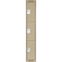 Clean Line Lockers, 3 -tier, 12" x 18" x 72", Steel, Beige, Rivet (Assembled) Equipment World