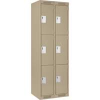 Clean Line Lockers, 3 -tier, Bank of 2, 24" x 18" x 72", Steel, Beige, Rivet (Assembled) Equipment World