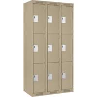 Clean Line Lockers, 3 -tier, Bank of 3, 36" x 18" x 72", Steel, Beige, Rivet (Assembled) Equipment World