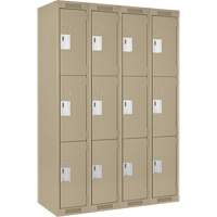 Clean Line Lockers, 3 -tier, Bank of 4, 48" x 18" x 72", Steel, Beige, Rivet (Assembled) Equipment World