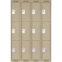 Clean Line Lockers, 3 -tier, Bank of 4, 48" x 18" x 72", Steel, Beige, Rivet (Assembled) Equipment World