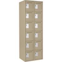 Clean Line Lockerette, 6 -tier, Bank of 2, 24" x 18" x 72", Steel, Beige, Rivet (Assembled) Equipment World