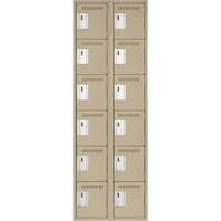 Clean Line Lockerette, 6 -tier, Bank of 2, 24" x 18" x 72", Steel, Beige, Rivet (Assembled) Equipment World