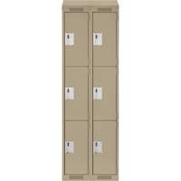 Clean Line Lockers, 3 -tier, Bank of 2, 24" x 18" x 78", Steel, Beige, Rivet (Assembled) Equipment World