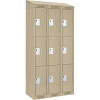 Clean Line Lockers, 3 -tier, Bank of 3, 36" x 18" x 78", Steel, Beige, Rivet (Assembled) Equipment World