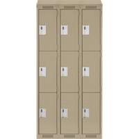 Clean Line Lockers, 3 -tier, Bank of 3, 36" x 18" x 78", Steel, Beige, Rivet (Assembled) Equipment World