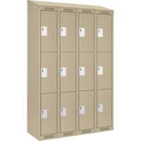Clean Line Lockers, 3 -tier, Bank of 4, 48" x 18" x 78", Steel, Beige, Rivet (Assembled) Equipment World