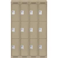 Clean Line Lockers, 3 -tier, Bank of 4, 48" x 18" x 78", Steel, Beige, Rivet (Assembled) Equipment World