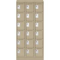 Clean Line Lockerette , 6 -tier, Bank of 3, 36" x 18" x 82", Steel, Beige, Rivet (Assembled) Equipment World