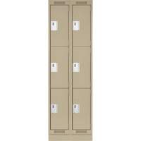 Clean Line Lockers, 3 -tier, Bank of 2, 24" x 18" x 76", Steel, Beige, Rivet (Assembled) Equipment World