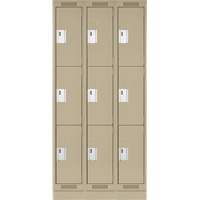 Casiers Clean Line, 3 niveaux, Bloc de 3, 36" x 18" x 76", Acier, Beige, Rivet (assembl&eacute;) Equipment World
