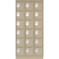Clean Line Lockerette, 6 -tier, Bank of 3, 36" x 18" x 76", Steel, Beige, Rivet (Assembled) Equipment World