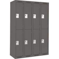 Clean Line Lockers, 2 -tier, Bank of 4, 48" x 18" x 72", Steel, Charcoal, Rivet (Assembled) Equipment World