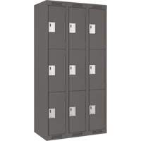 Clean Line Lockers, 3 -tier, Bank of 3, 36" x 18" x 72", Steel, Charcoal, Rivet (Assembled) Equipment World