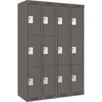 Clean Line Lockers, 3 -tier, Bank of 4, 48" x 18" x 72", Steel, Charcoal, Rivet (Assembled) Equipment World