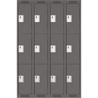Clean Line Lockers, 3 -tier, Bank of 4, 48" x 18" x 72", Steel, Charcoal, Rivet (Assembled) Equipment World
