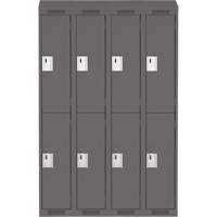 Clean Line Lockers, 2 -tier, Bank of 4, 48" x 18" x 78", Steel, Charcoal, Rivet (Assembled) Equipment World