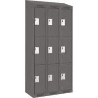 Clean Line Lockers, 3 -tier, Bank of 3, 36" x 18" x 78", Steel, Charcoal, Rivet (Assembled) Equipment World