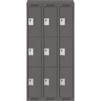 Clean Line Lockers, 3 -tier, Bank of 3, 36" x 18" x 78", Steel, Charcoal, Rivet (Assembled) Equipment World
