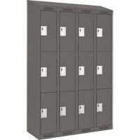 Clean Line Lockers, 3 -tier, Bank of 4, 48" x 18" x 78", Steel, Charcoal, Rivet (Assembled) Equipment World