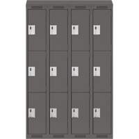 Clean Line Lockers, 3 -tier, Bank of 4, 48" x 18" x 78", Steel, Charcoal, Rivet (Assembled) Equipment World