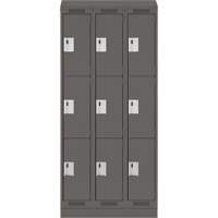 Clean Line Lockers, 3 -tier, Bank of 3, 36" x 18" x 82", Steel, Charcoal, Rivet (Assembled) Equipment World