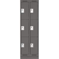 Clean Line Lockers, 3 -tier, Bank of 2, 24" x 18" x 76", Steel, Charcoal, Rivet (Assembled) Equipment World