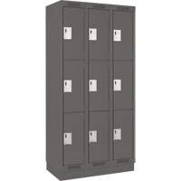 Clean Line Lockers, 3 -tier, Bank of 3, 36" x 18" x 76", Steel, Charcoal, Rivet (Assembled) Equipment World