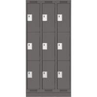 Clean Line Lockers, 3 -tier, Bank of 3, 36" x 18" x 76", Steel, Charcoal, Rivet (Assembled) Equipment World