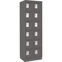 Clean Line Lockerette, 6 -tier, Bank of 2, 24" x 18" x 76", Steel, Charcoal, Rivet (Assembled) Equipment World