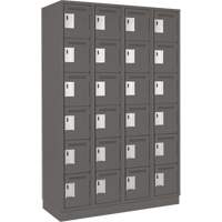 Clean Line Lockerette, 6 -tier, Bank of 4, 48" x 18" x 76", Steel, Charcoal, Rivet (Assembled) Equipment World