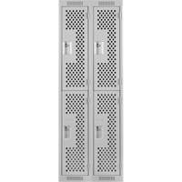 Clean Line Lockers, 2 -tier, Bank of 2, 24" x 12" x 72", Steel, Grey, Rivet (Assembled), Perforated Equipment World