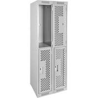 Clean Line Lockers, 2 -tier, Bank of 2, 24" x 12" x 72", Steel, Grey, Rivet (Assembled), Perforated Equipment World