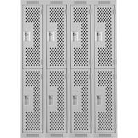 Clean Line Lockers, 2 -tier, Bank of 4, 48" x 12" x 72", Steel, Grey, Rivet (Assembled), Perforated Equipment World