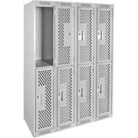 Clean Line Lockers, 2 -tier, Bank of 4, 48" x 12" x 72", Steel, Grey, Rivet (Assembled), Perforated Equipment World