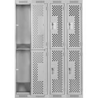 Clean Line Lockers, 2 -tier, Bank of 4, 48" x 12" x 72", Steel, Grey, Rivet (Assembled), Perforated Equipment World