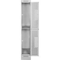 Clean Line Lockers, 2 -tier, 12" x 18" x 76", Steel, Grey, Rivet (Assembled), Perforated Equipment World