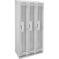Clean Line Lockers, Bank of 3, 36" x 12" x 82", Steel, Grey, Rivet (Assembled), Perforated Equipment World