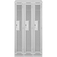 Clean Line Lockers, Bank of 3, 36" x 12" x 82", Steel, Grey, Rivet (Assembled), Perforated Equipment World