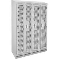 Clean Line Lockers, Bank of 4, 48" x 12" x 82", Steel, Grey, Rivet (Assembled), Perforated Equipment World