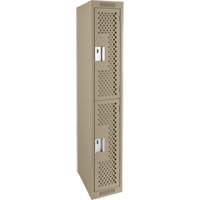 Clean Line Lockers, 2 -tier, 12" x 12" x 72", Steel, Beige, Rivet (Assembled), Perforated Equipment World
