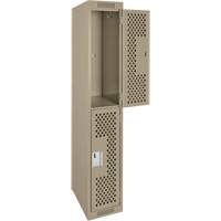 Clean Line Lockers, 2 -tier, 12" x 12" x 72", Steel, Beige, Rivet (Assembled), Perforated Equipment World
