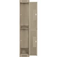Clean Line Lockers, 2 -tier, 12" x 12" x 72", Steel, Beige, Rivet (Assembled), Perforated Equipment World