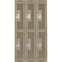 Casiers Clean Line, 2 niveaux, Bloc de 3, 36" x 12" x 72", Acier, Beige, Rivet (assembl&eacute;), Perfor&eacute; Equipment World